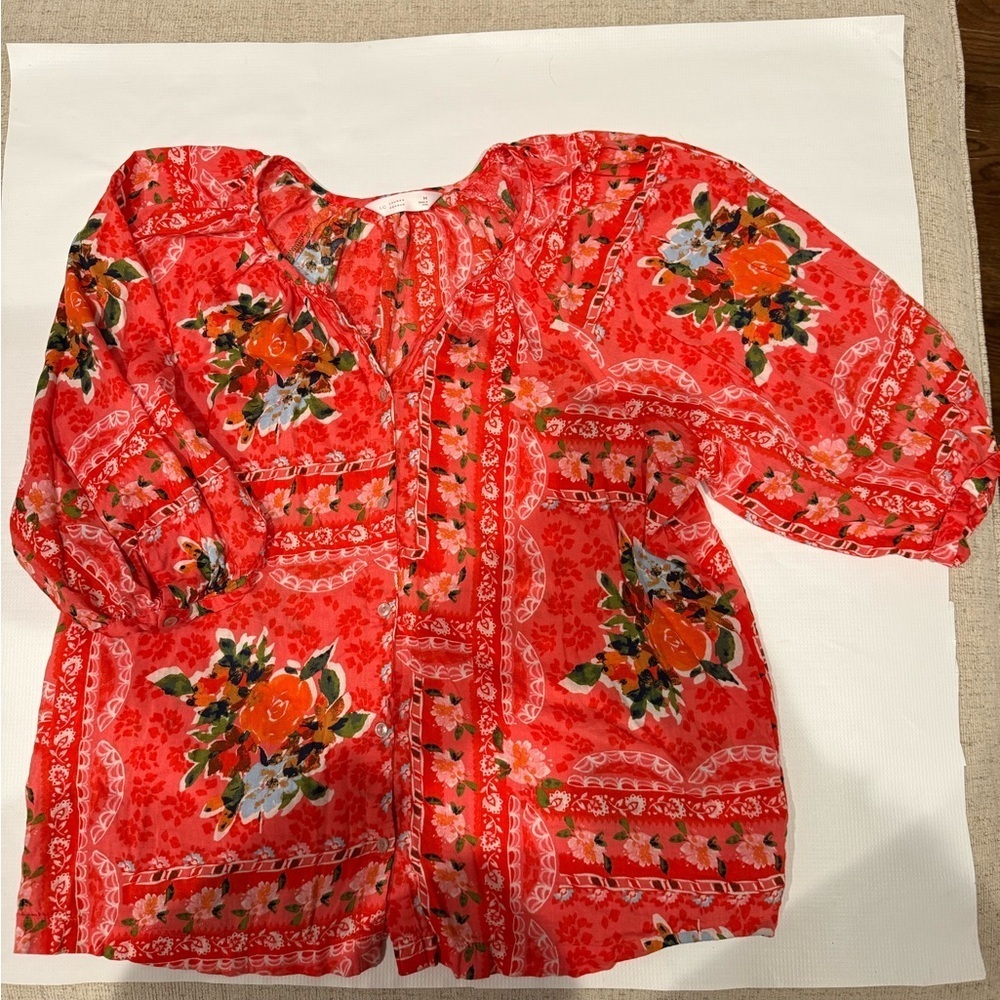 LC Lauren Conrad Red Floral Blouse Cotton Rayon Made in India